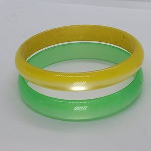 Vintage 2 Lucite Moon Glow Summer Bangle Bracelets Green and Yellow